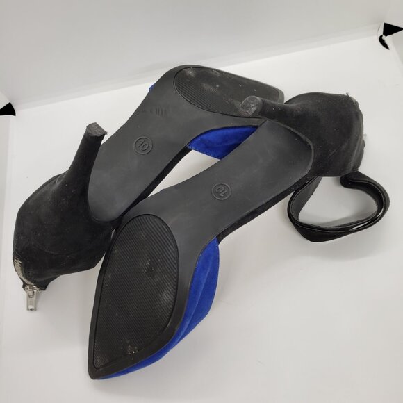 Blue Point Toe Suede Pumps Women's 10 Mossimo Supply Ankle Strap Zip Heels - Picture 9 of 14